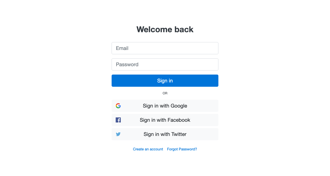 Sign in form with social options Bootstrap component