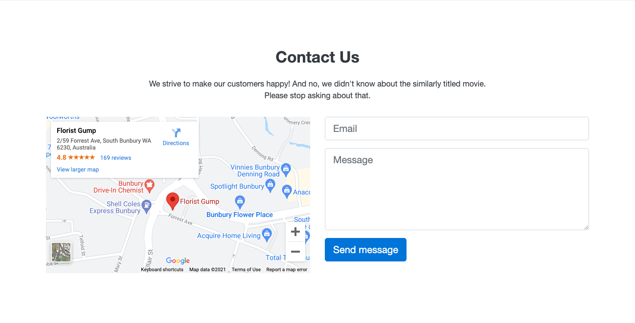 Contact form with embedded map Bootstrap component