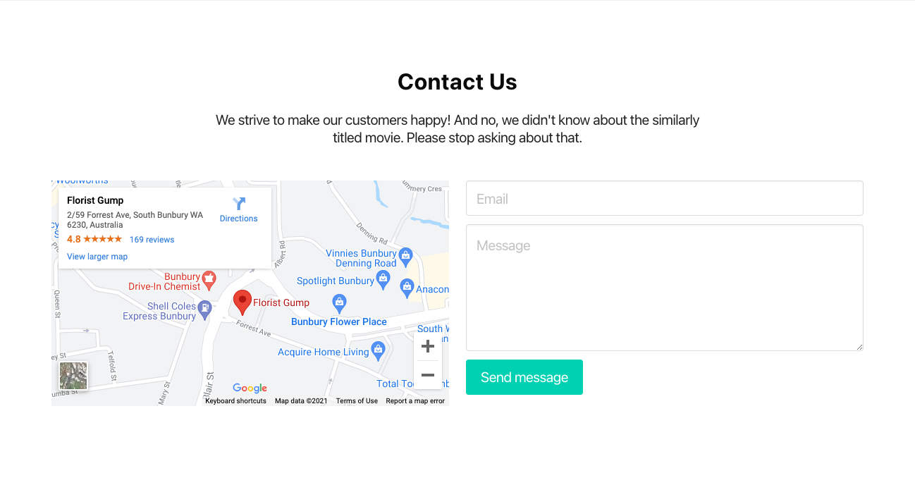 Contact form with embedded map Bulma component