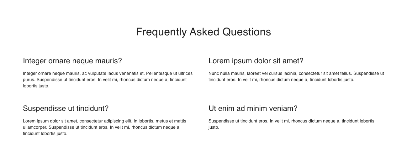 FAQ with two-column grid Material UI component