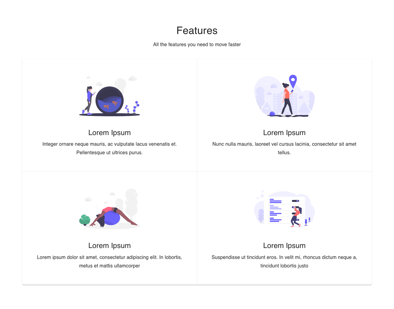 Features in two-column grid Material UI component