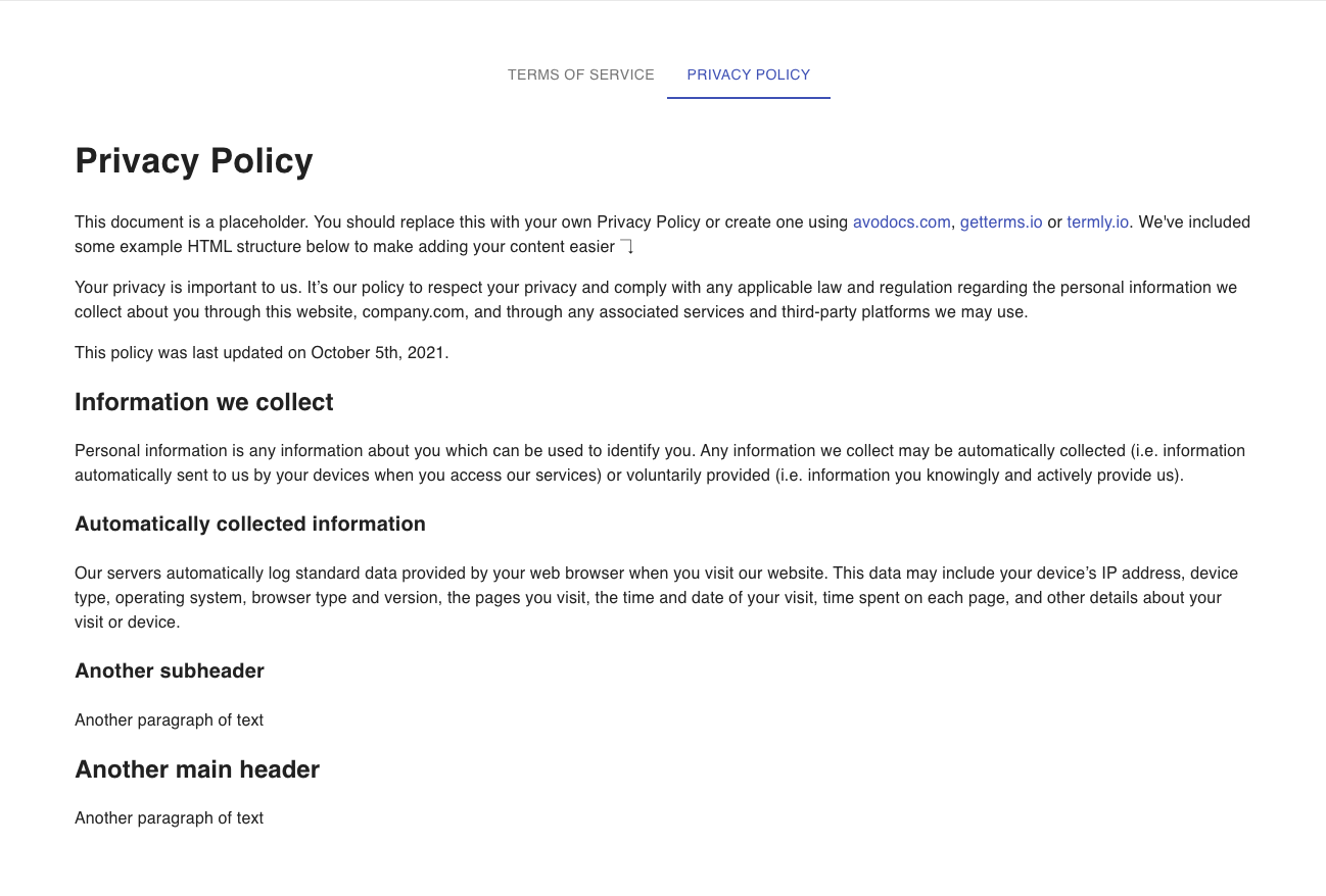 Privacy Policy Material UI component