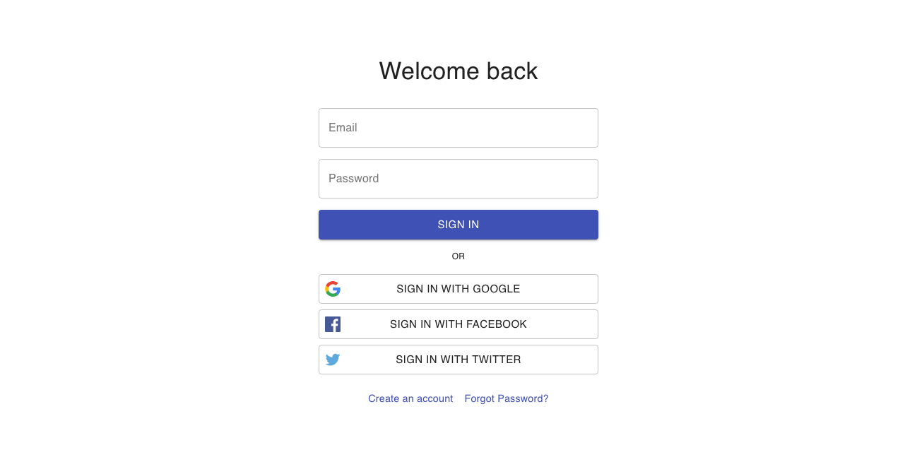 Sign in form with social options Material UI component
