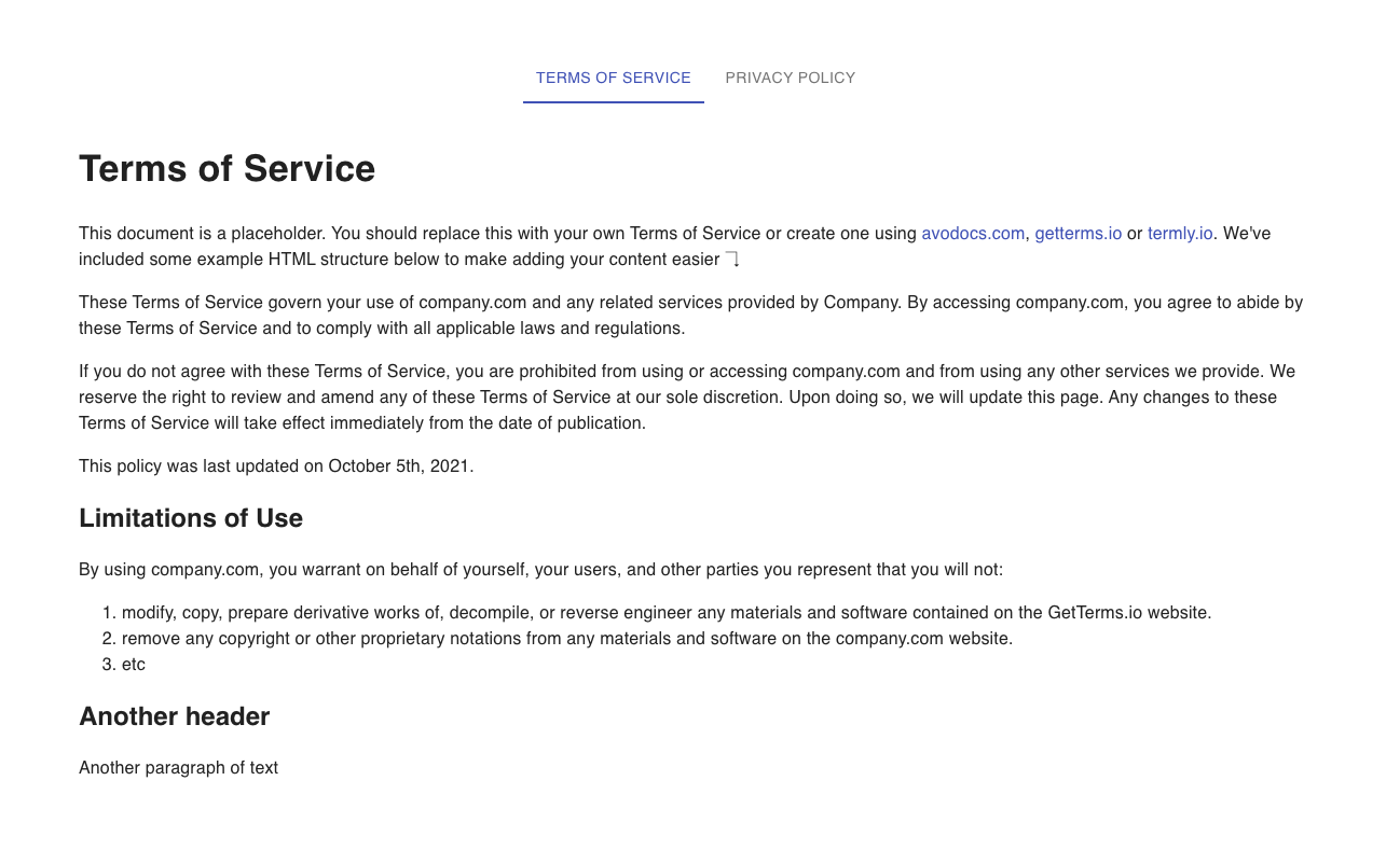 Terms of Service Material UI component