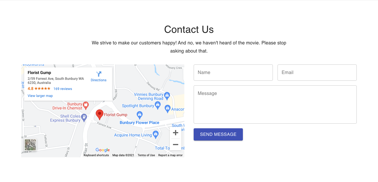 Contact form with embedded map Material UI component