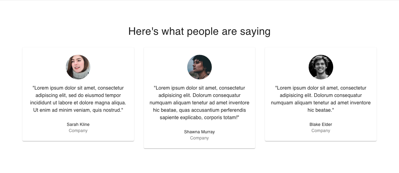 Testimonials centered with avatar at top Material UI component