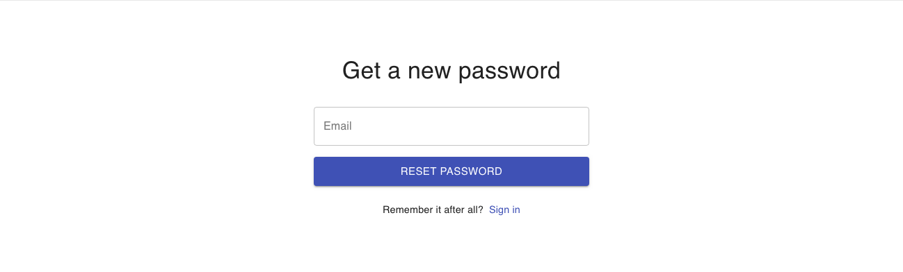 Reset password form Material UI component