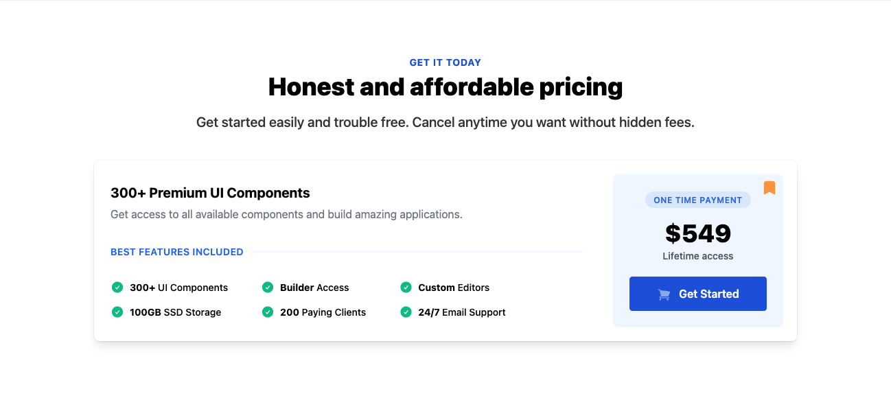 Pricing with single plan and feature list Tailwind component