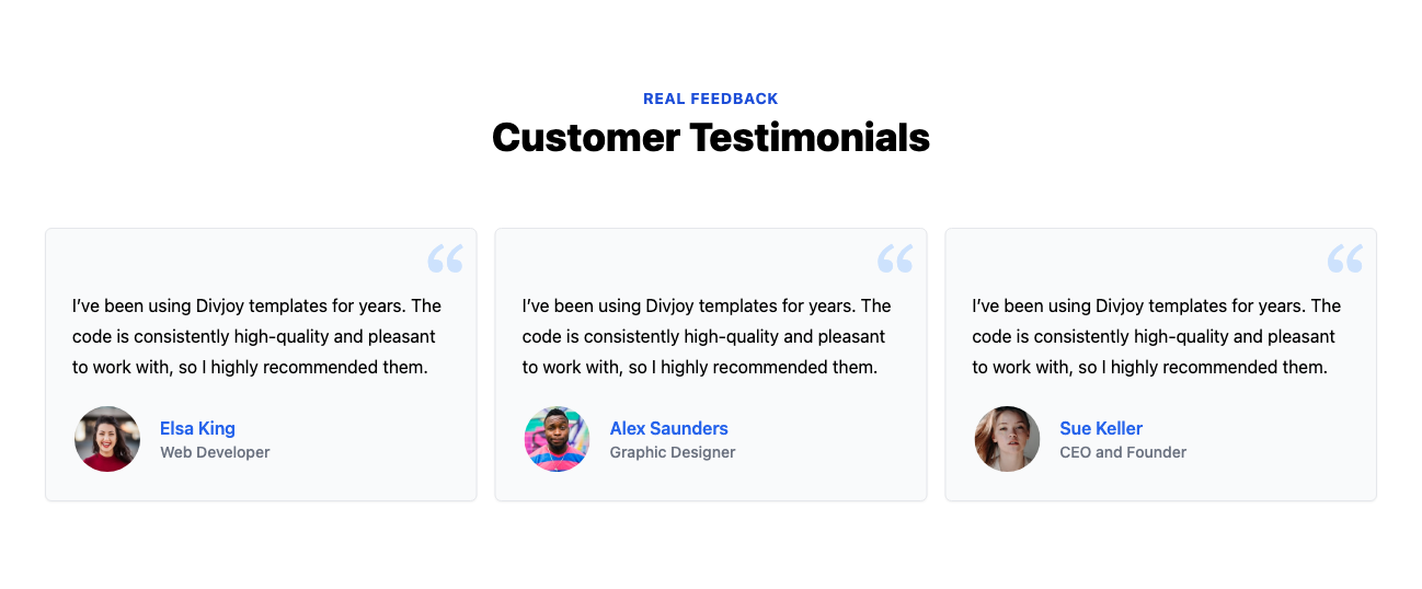 Testimonials with avatar Tailwind component